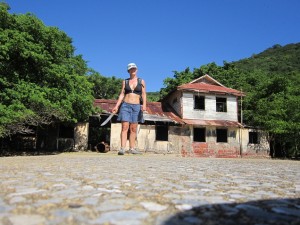 Lady pirate exploring ruins on Chacachacare